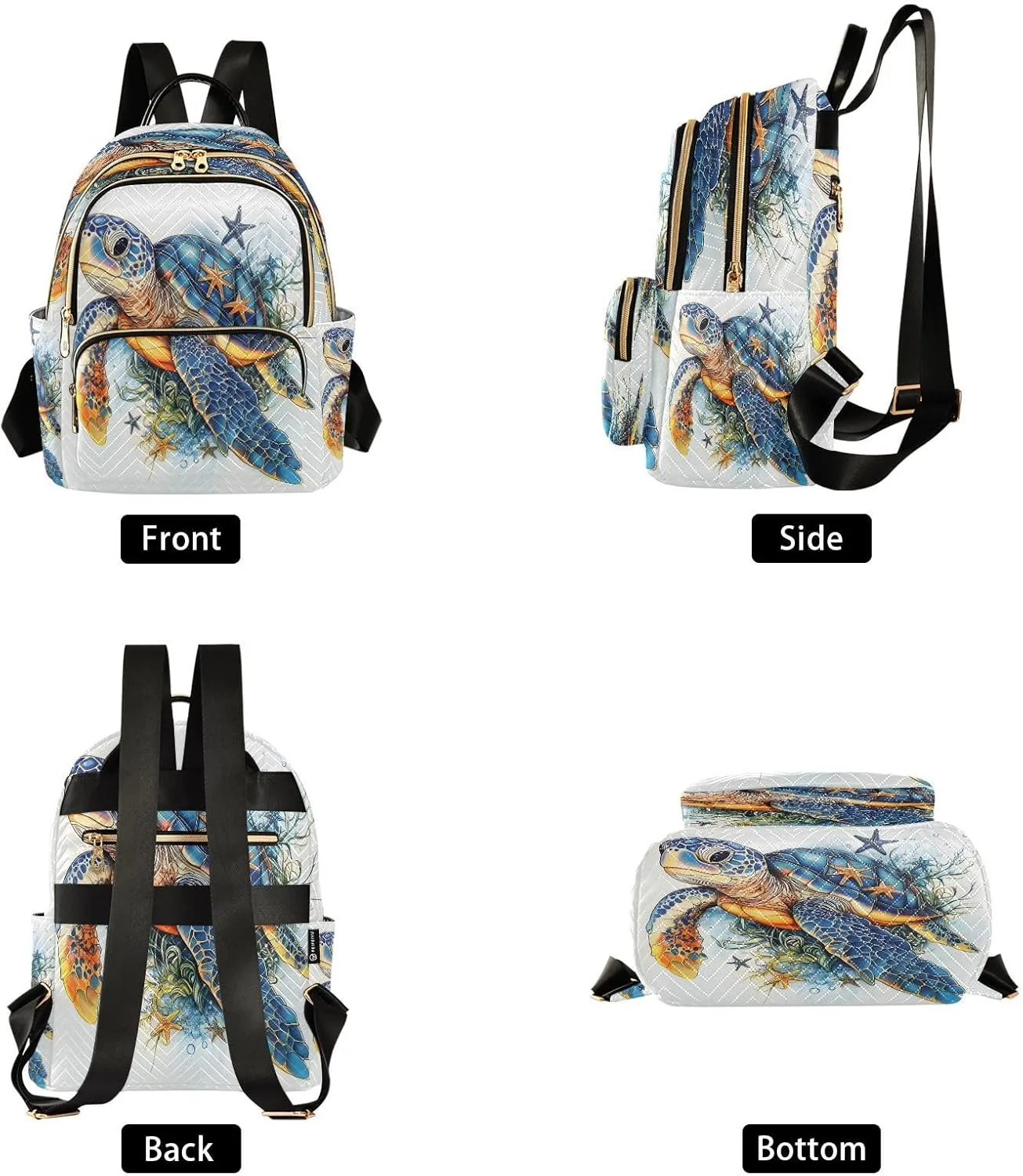 ALAZA Blue Sea Turtle Seagrass Starfish Small Backpack Purse for Women Travel Bag Lightweight Shoulder Bag Fashion Daypack