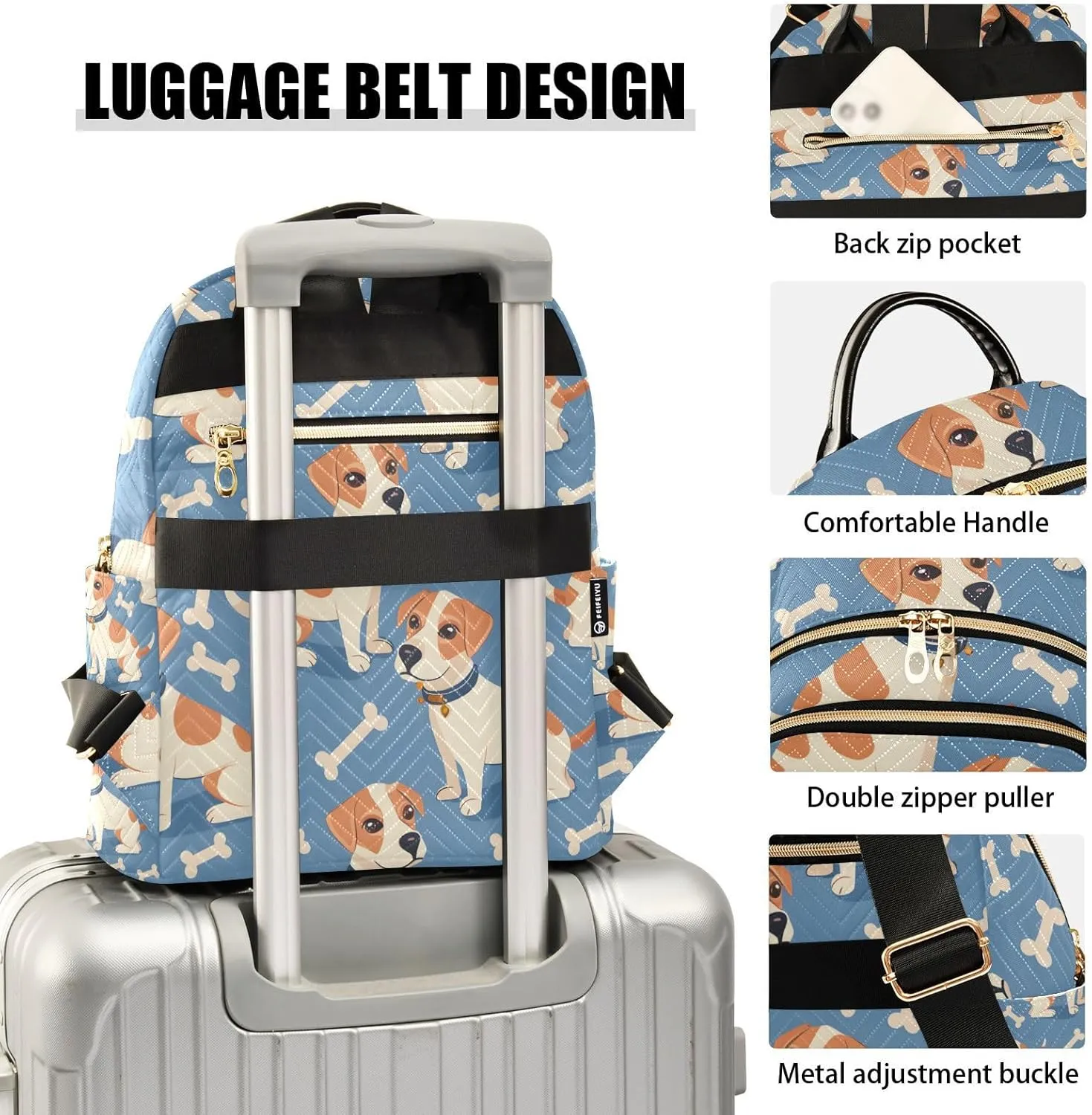 ALAZA Cute Dog and Bones Mini Backpack Purse for Women Travel Bag Lightweight Shoulder Bag Fashion Daypack