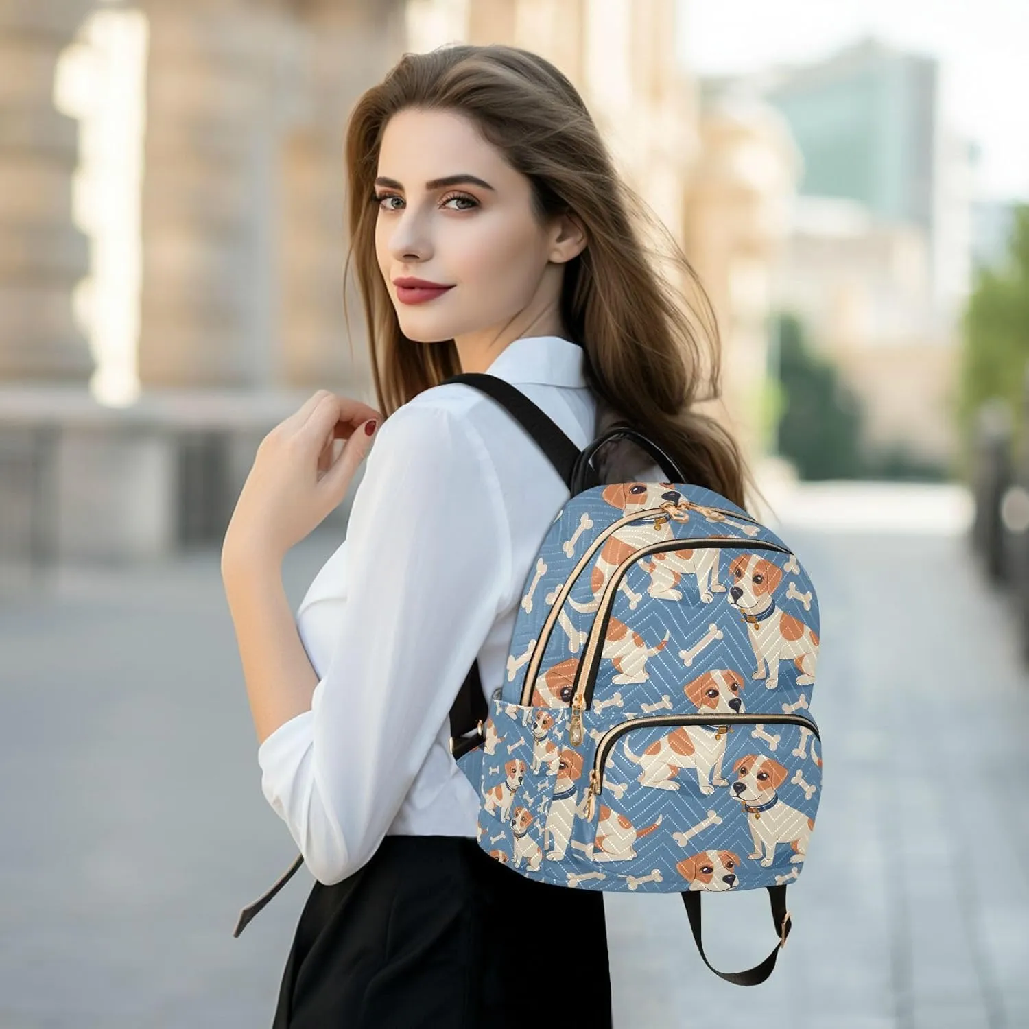 ALAZA Cute Dog and Bones Mini Backpack Purse for Women Travel Bag Lightweight Shoulder Bag Fashion Daypack
