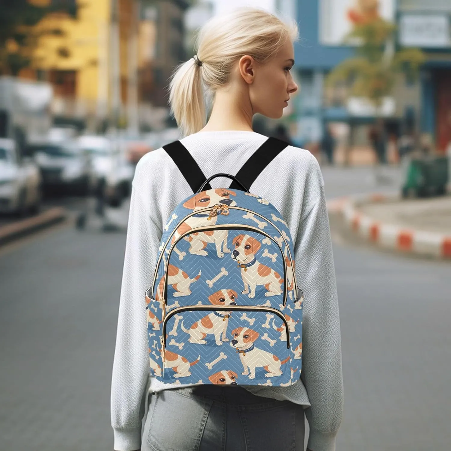 ALAZA Cute Dog and Bones Mini Backpack Purse for Women Travel Bag Lightweight Shoulder Bag Fashion Daypack