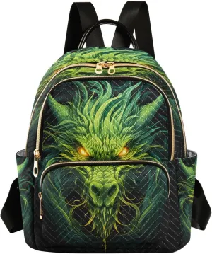 ALAZA Green Dragon with Glowing Eyes Mini Backpack Purse for Women Travel Bag Lightweight Shoulder Bag Fashion Daypack