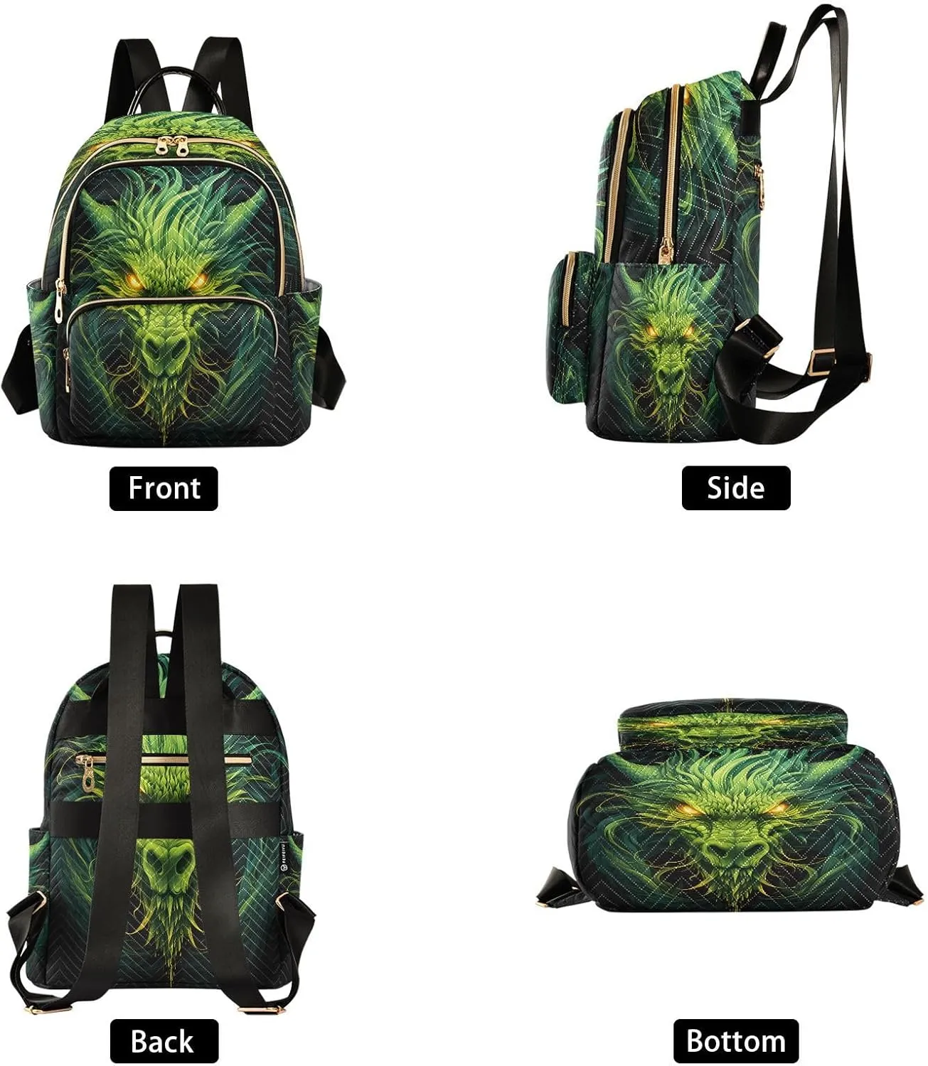 ALAZA Green Dragon with Glowing Eyes Mini Backpack Purse for Women Travel Bag Lightweight Shoulder Bag Fashion Daypack