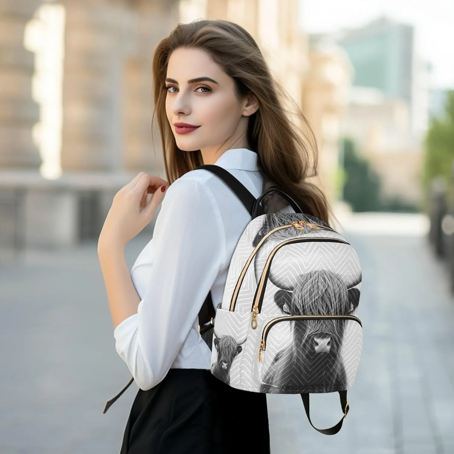 ALAZA Highland Cow Mini Backpack Purse for Women Travel Bag Lightweight Shoulder Bag Fashion Daypack