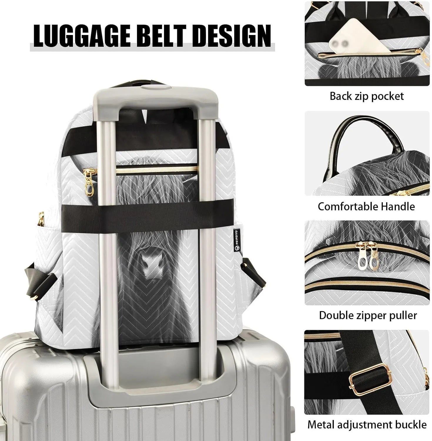 ALAZA Highland Cow Mini Backpack Purse for Women Travel Bag Lightweight Shoulder Bag Fashion Daypack