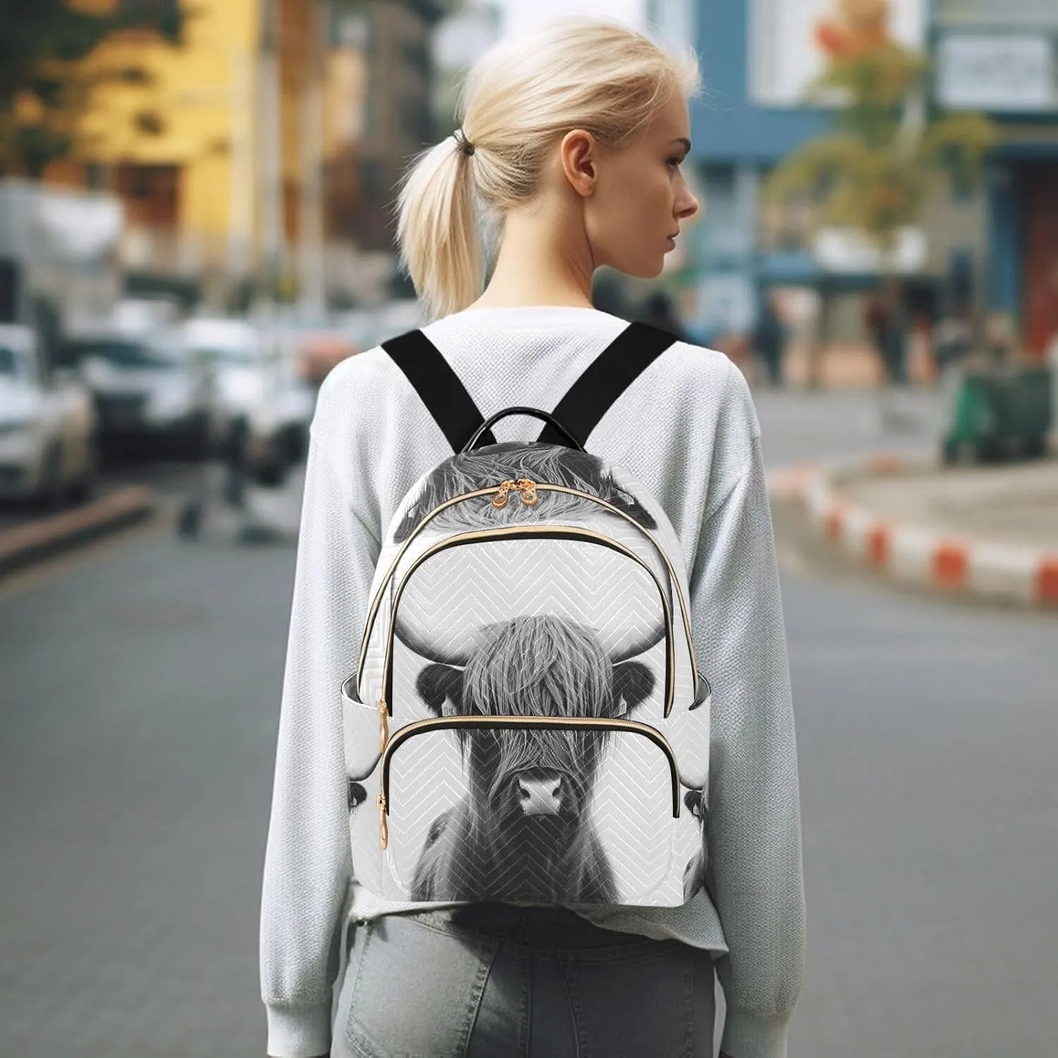 ALAZA Highland Cow Mini Backpack Purse for Women Travel Bag Lightweight Shoulder Bag Fashion Daypack