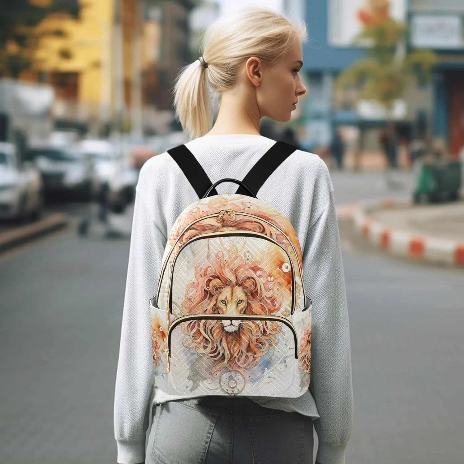 ALAZA Lion Mini Backpack Purse for Women Travel Bag Lightweight Shoulder Bag Fashion Daypack