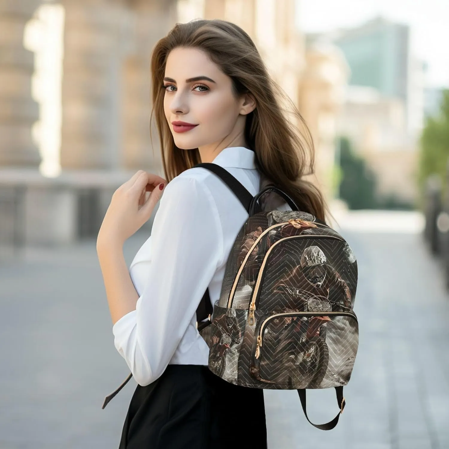 ALAZA Motorbike Race Small Backpack Purse for Women Travel Bag Lightweight Shoulder Bag Fashion Daypack