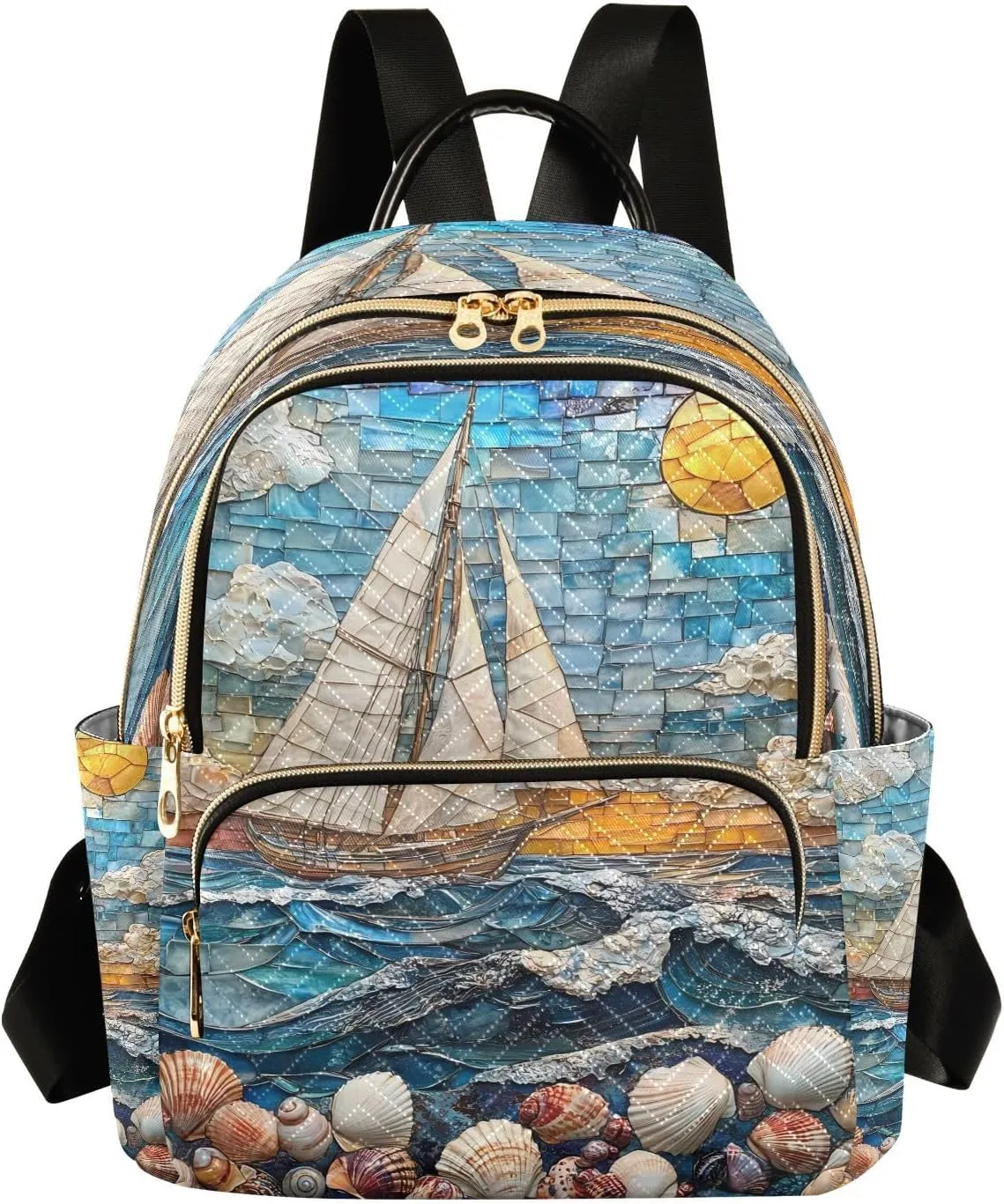 ALAZA Sailboat Shell Sun Sky Women Backpack Purse Ladies Fashion Shoulder Bag Daypack Travel Bag 7.5L