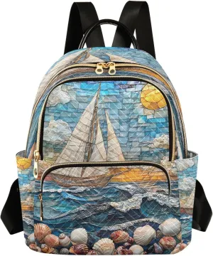 ALAZA Sailboat Shell Sun Sky Women Backpack Purse Ladies Fashion Shoulder Bag Daypack Travel Bag 7.5L