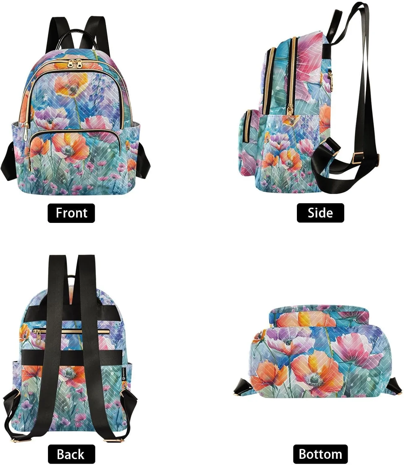 ALAZA Watercolor Flowers Small Backpack Purse for Women Travel Bag Lightweight Shoulder Bag Fashion Daypack