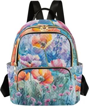 ALAZA Watercolor Flowers Small Backpack Purse for Women Travel Bag Lightweight Shoulder Bag Fashion Daypack