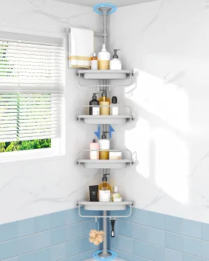ALLZONE Rustproof Shower Caddy Corner for Bathroom,Bathtub Storage Organizer for Shampoo Accessories,4-Tier Adjustable Shelves with Tension Pole, 39 to 113 Inch, Grey