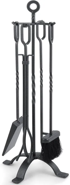 Amagabeli 5 Pieces Fireplace Tools Sets Wrought Iron Indoor Fireplace Set with Poker Tongs Broom Shovel Stand Fire Tools Outdoor Rustic Fire Poker Set Fire Place Hearth Accessories Sets Antique Pewter