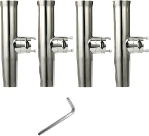 Amarine Made 4-Pack Fishing Rod Holder, Stainless Tournament Style Clamp on Rod Holder, Rail Mount Fishing Pole Holder for Rails 7/8" to 1"