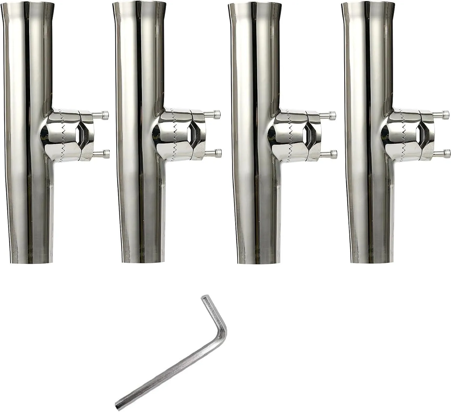 Amarine Made 4-Pack Fishing Rod Holder, Stainless Tournament Style Clamp on Rod Holder, Rail Mount Fishing Pole Holder for Rails 7/8" to 1"