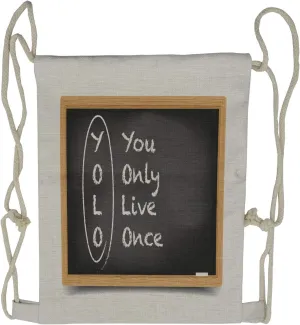 Ambesonne YOLO Drawstring Backpack, Life Words on Chalkboard, Sackpack Bag