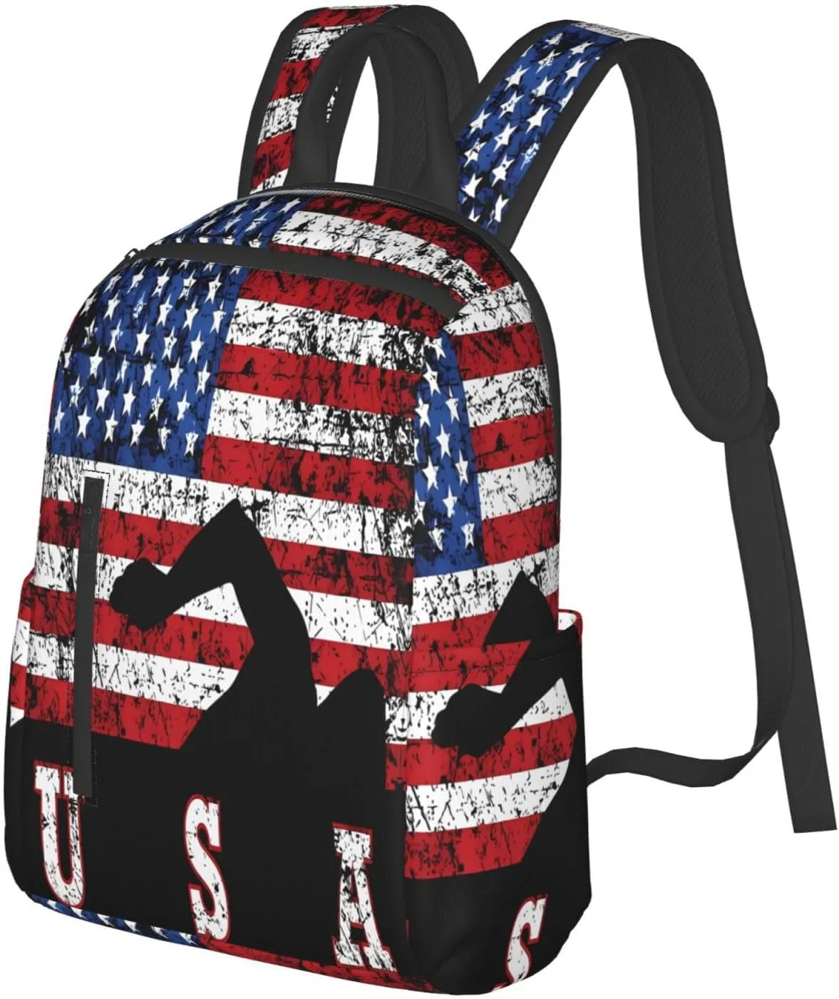 American Flag Swimming Team Casual Backpacks Laptop Backpack Outdoor Travel Rucksack Sport Carry-On Daypack Lightweight Bag with Multi-Pockets