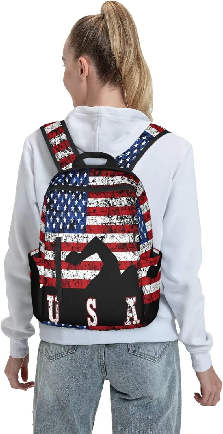 American Flag Swimming Team Casual Backpacks Laptop Backpack Outdoor Travel Rucksack Sport Carry-On Daypack Lightweight Bag with Multi-Pockets
