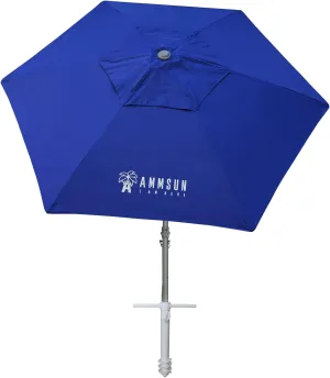 AMMSUN 8ft Large Beach Umbrellas for Sand Heavy Huty Wind Portable Commercial Grade Patio Beach Umbrella with Sand Anchor Adjustable Height Air Vent UPF 50  Telescoping Pole without tilt Dark Blue