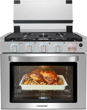 AMZCHEF RV Gas Range 21 Inches Tall,1.77 Cu.Ft Propane Range Oven with 3 Burners Stove for RV, Apartment, Mobile Home, Stainless Steel.