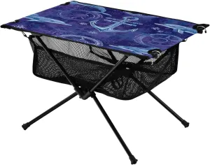 Anchor on Blue Vintage Background Portable Camping Table,Outdoor Folding Table,Beach Table,Suitable for Camping,Hiking,Picnic