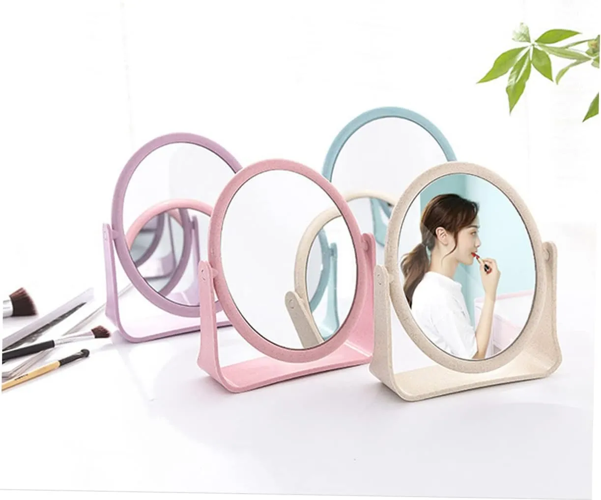 Angoily Portable Makeup Mirror Set Blue Square Round Mirror Double-Sided Rotatable for Home Decor