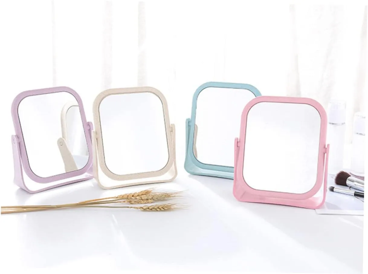 Angoily Portable Makeup Mirror Set Blue Square Round Mirror Double-Sided Rotatable for Home Decor