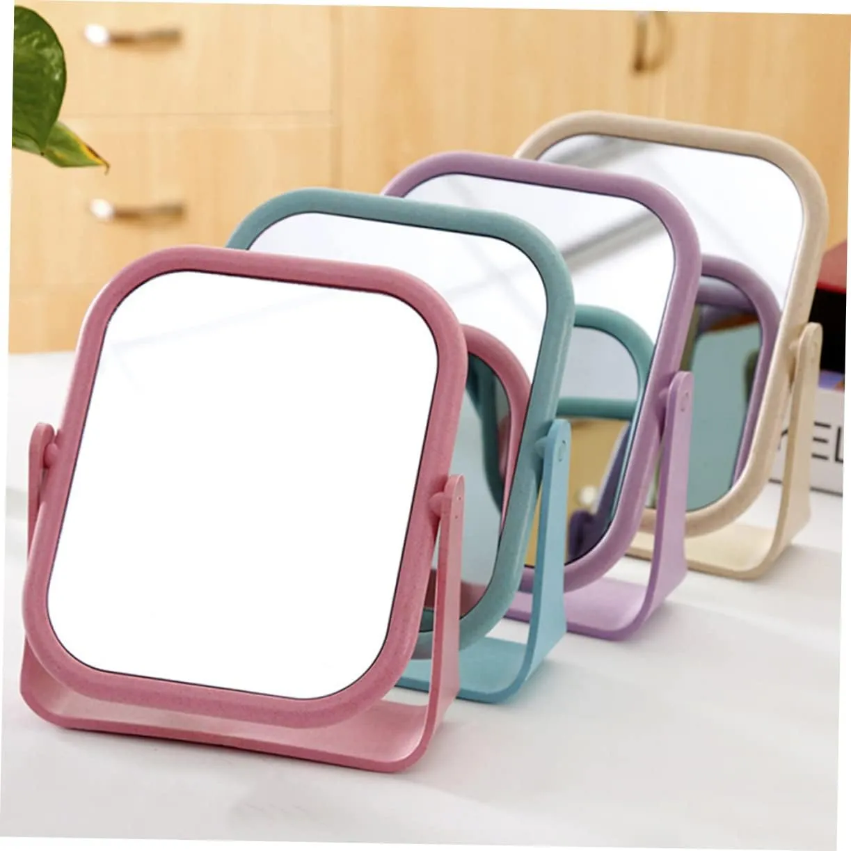 Angoily Portable Makeup Mirror Set Blue Square Round Mirror Double-Sided Rotatable for Home Decor