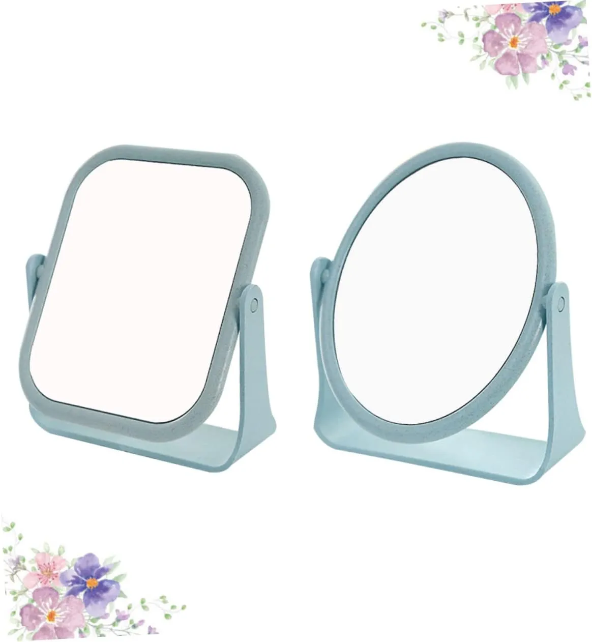 Angoily Portable Makeup Mirror Set Blue Square Round Mirror Double-Sided Rotatable for Home Decor
