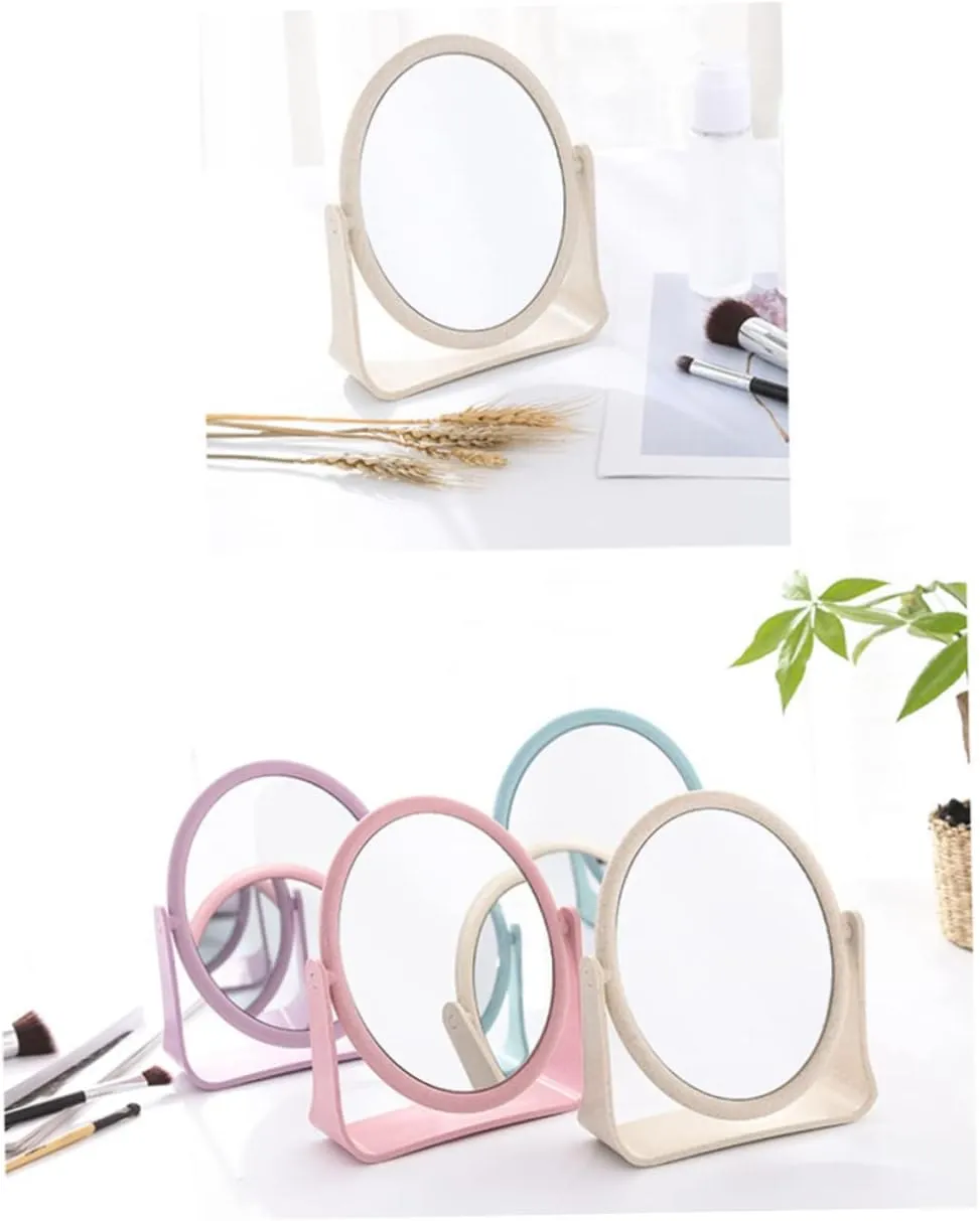 Angoily Portable Makeup Mirror Set Blue Square Round Mirror Double-Sided Rotatable for Home Decor