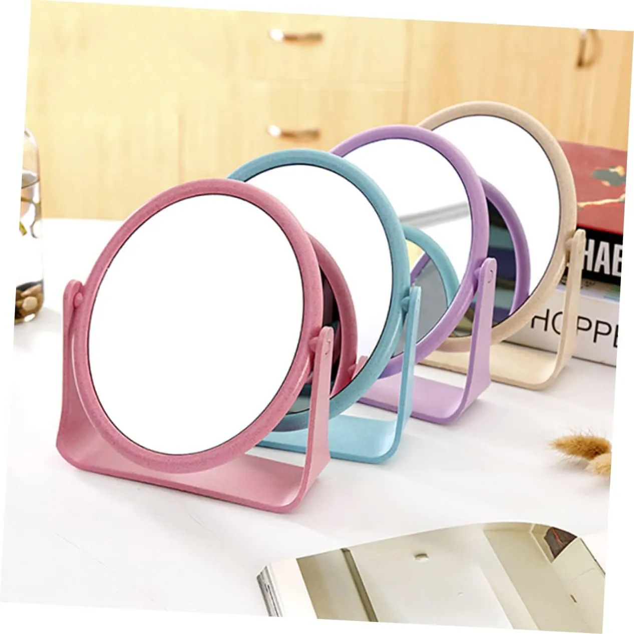 Angoily Portable Makeup Mirror Set Blue Square Round Mirror Double-Sided Rotatable for Home Decor