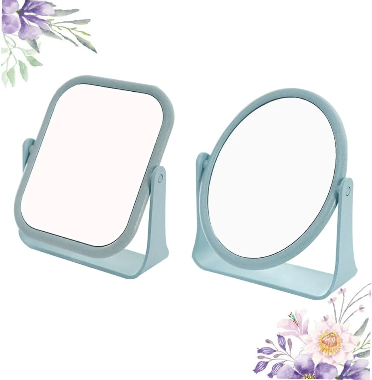 Angoily Portable Makeup Mirror Set Blue Square Round Mirror Double-Sided Rotatable for Home Decor