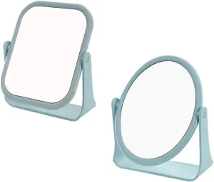 Angoily Portable Makeup Mirror Set Blue Square Round Mirror Double-Sided Rotatable for Home Decor