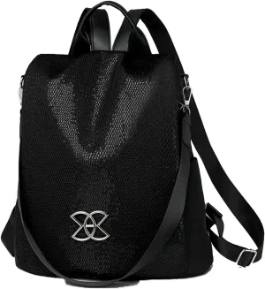 Anti-Theft Large Capacity Backpack for Women, Lightweight Oxford Cloth Backpack, 3-Way Crossbody Bags Multipurpose (Black sequins)