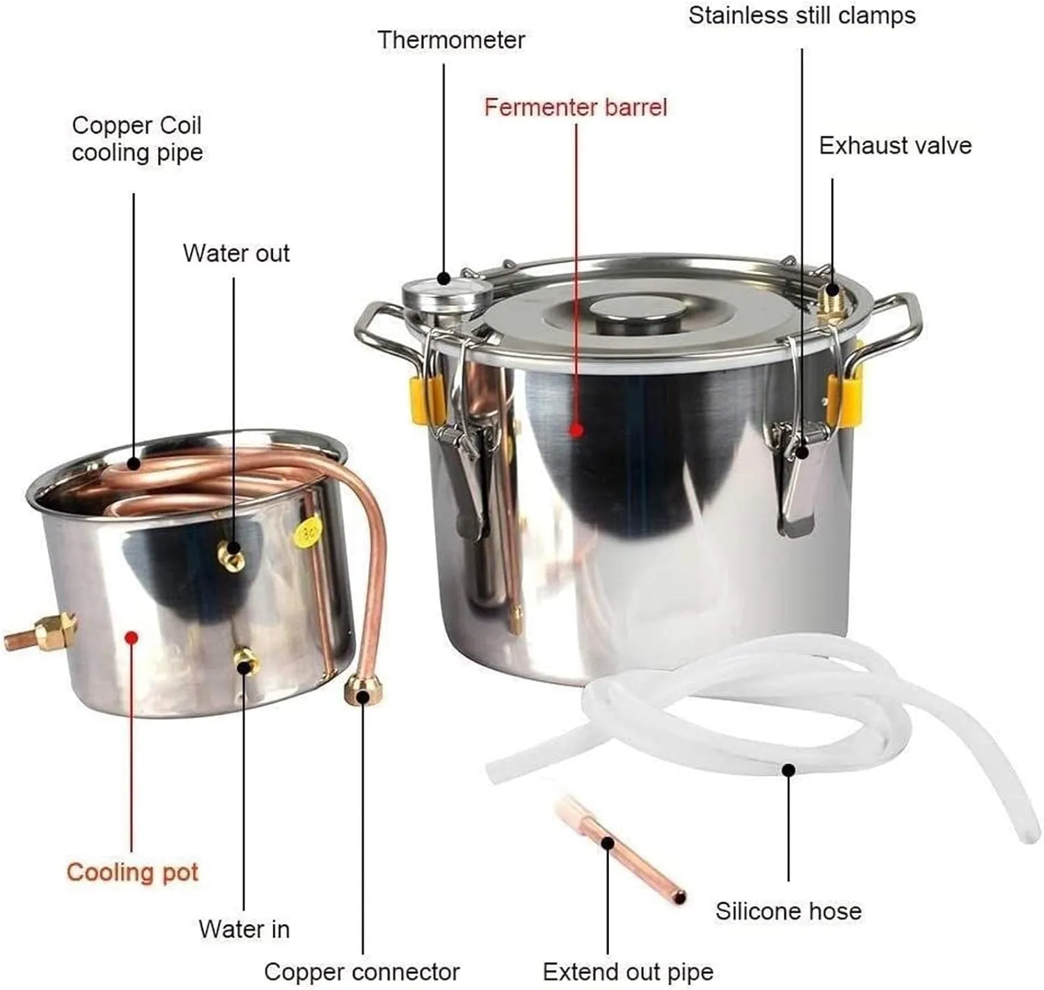 ANZAGA Stainless Steel Copper Pipe Alembic, Home Brewing Kit,12 l/3 gal