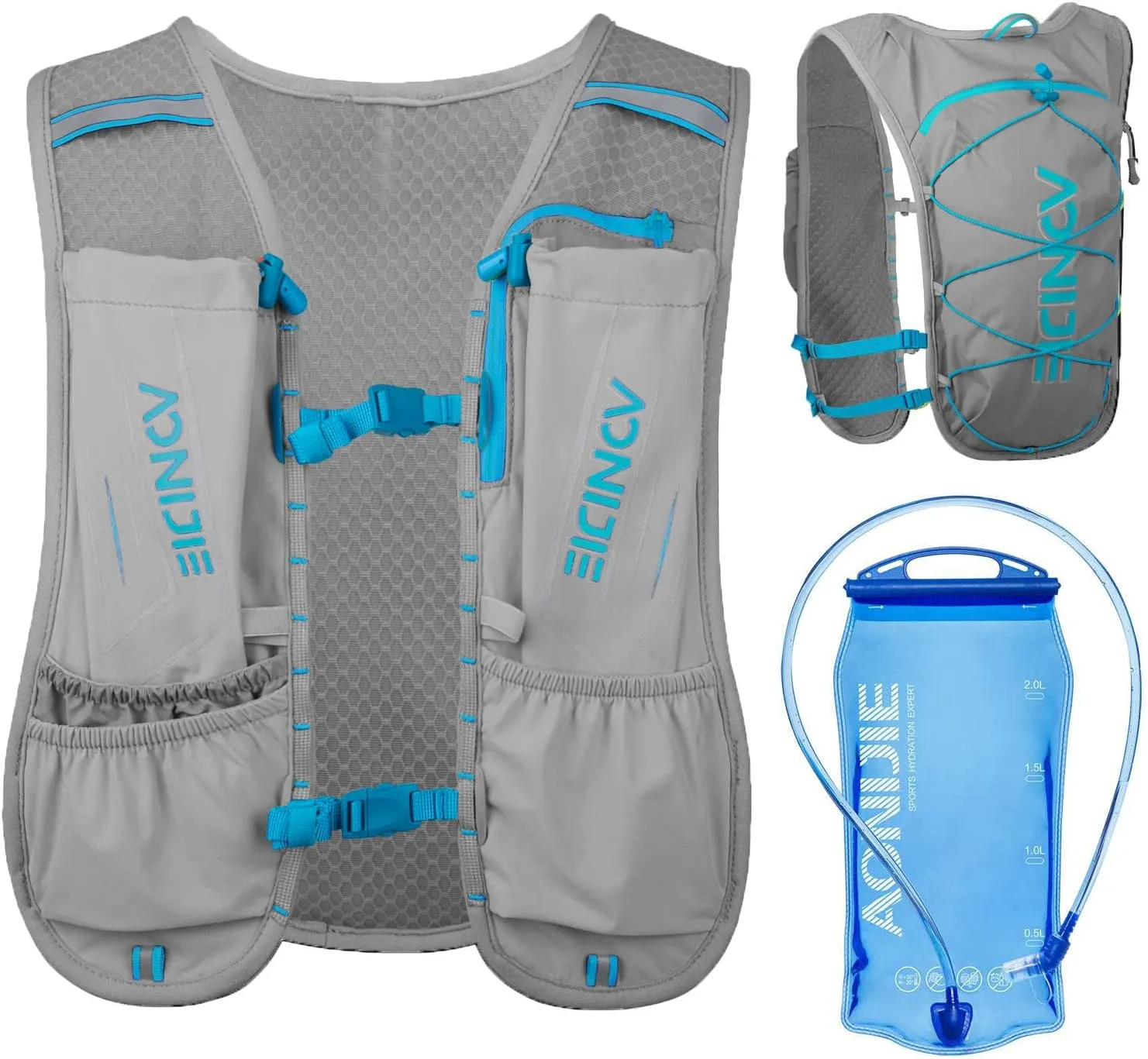 AONIJIE Waterproof and Breathable Running Hydration Vest with 1.5L Bladder, 4.23oz Lightweight Hydration Vest Backpack Fits 6.8" Phones, for Hiking Cycling Race Marathon