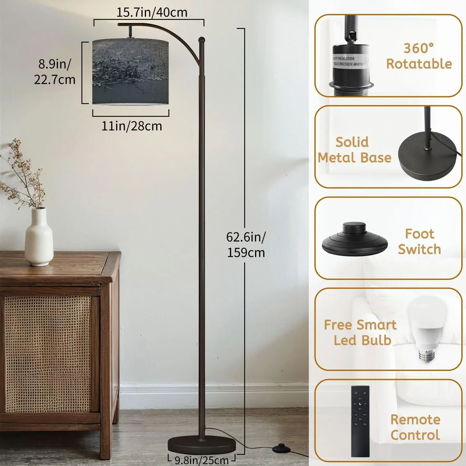 Arc Floor Lamps 3D map San Francisco 3D Modern LED Adjustable Lampshade Standing Light for Living Room Reading Bedroom Office