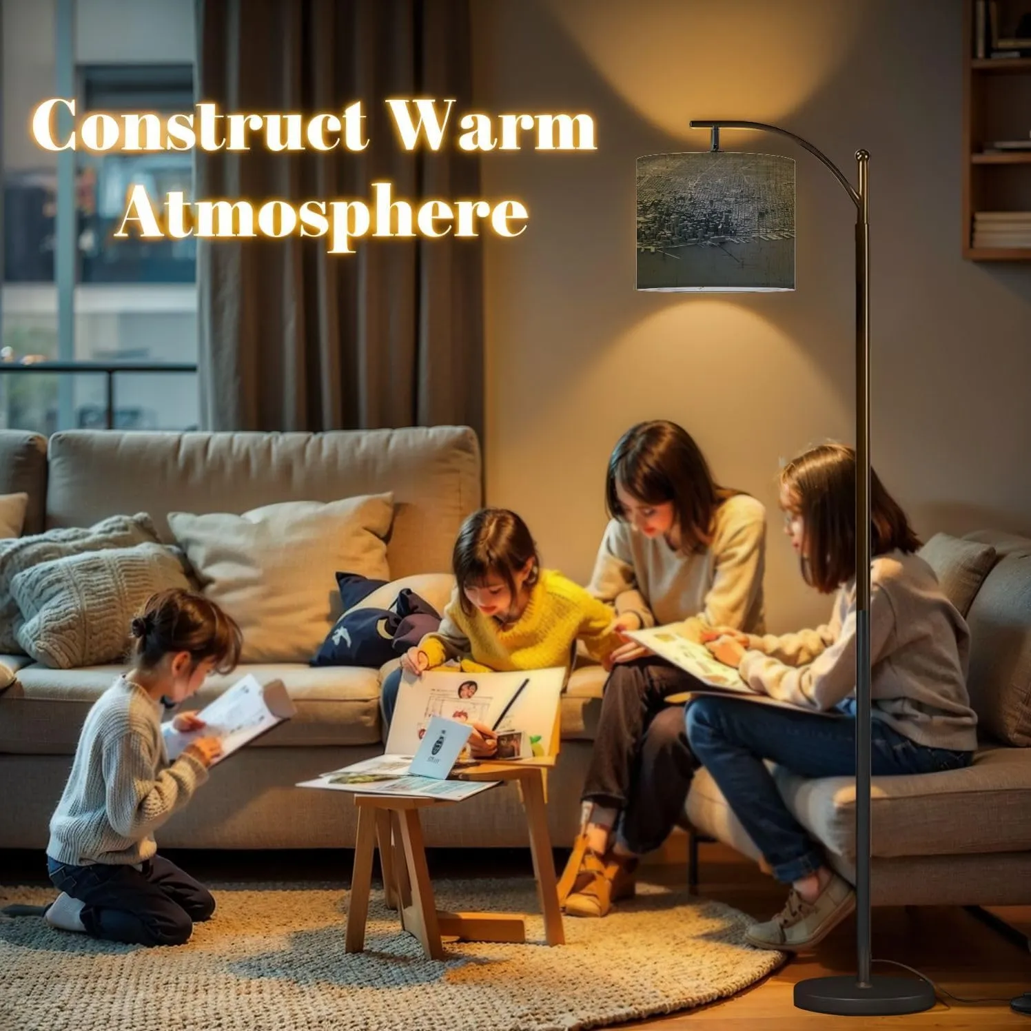 Arc Floor Lamps 3D map San Francisco 3D Modern LED Adjustable Lampshade Standing Light for Living Room Reading Bedroom Office