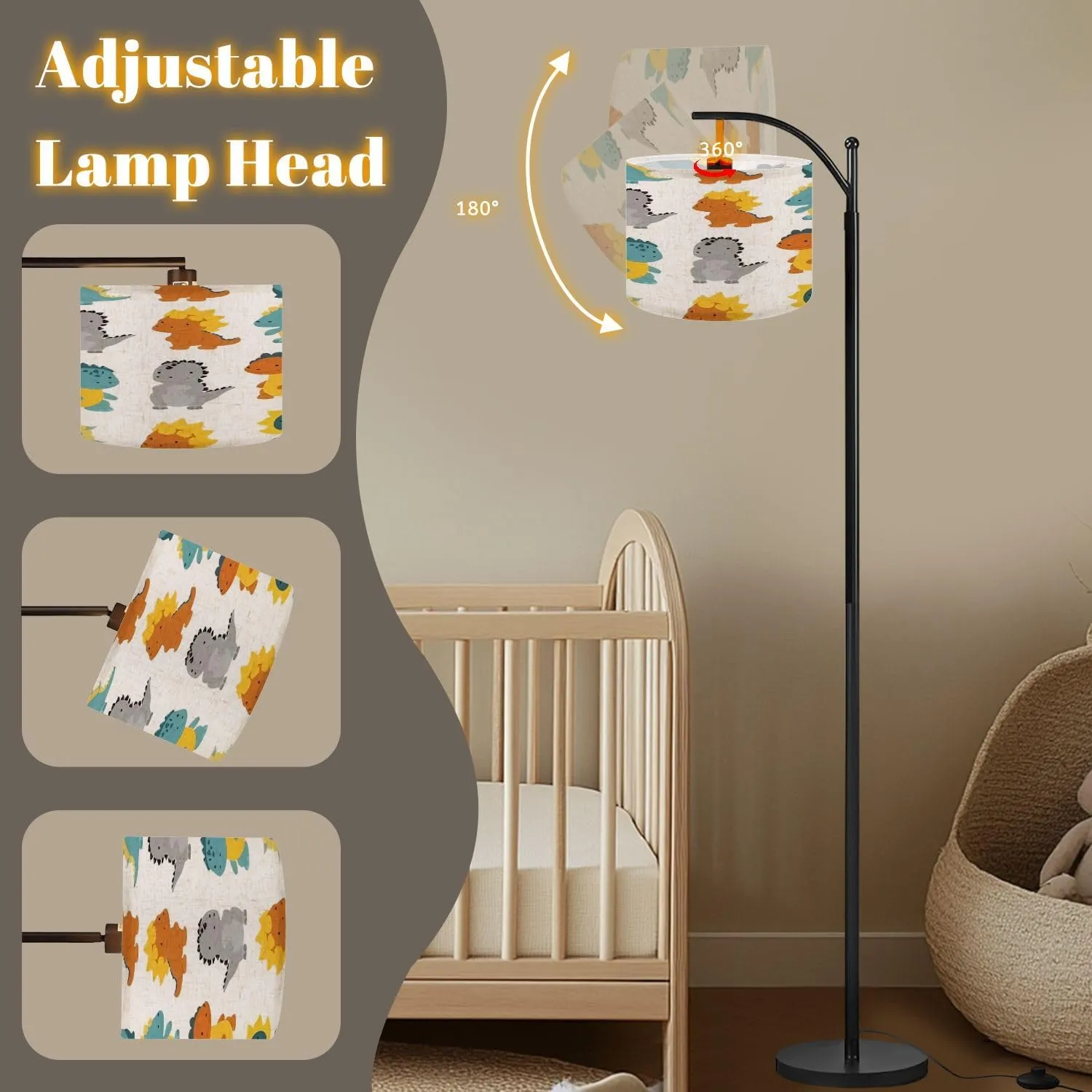 Arc Floor Lamps Cute Dinosaur Seamless Pattern Background for Printing Textiles Modern LED Adjustable Lampshade Standing Light for Living Room Reading Bedroom Office