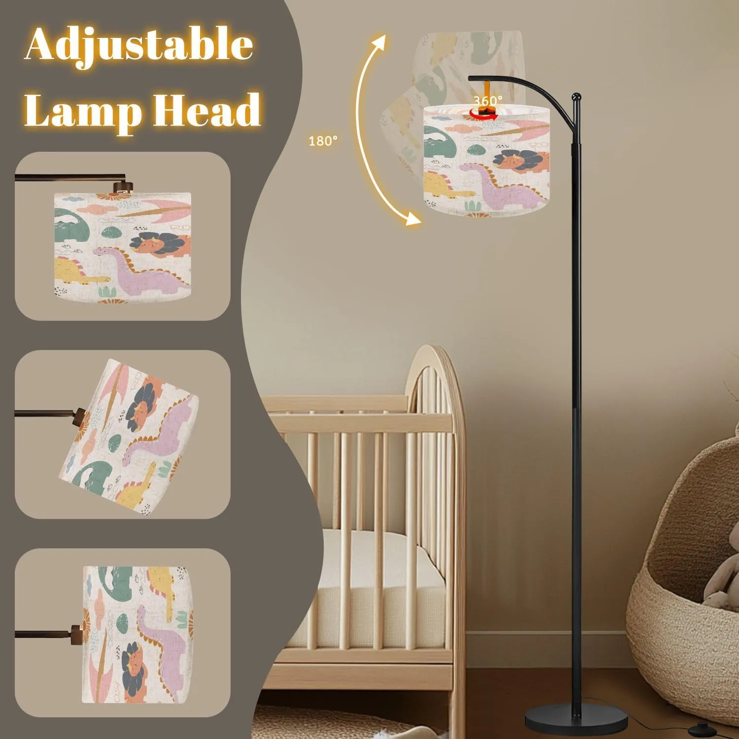 Arc Floor Lamps Dino Friends Funny Cartoon Dinosaurs Rainbows Eggs Cute t rex Modern LED Adjustable Lampshade Standing Light for Living Room Reading Bedroom Office