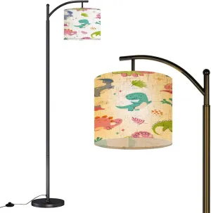 Arc Floor Lamps Dinosaur Seamless Pattern Sweet Cartoon Dinosaurs Clothes Print Flat Modern LED Adjustable Lampshade Standing Light for Living Room Reading Bedroom Office