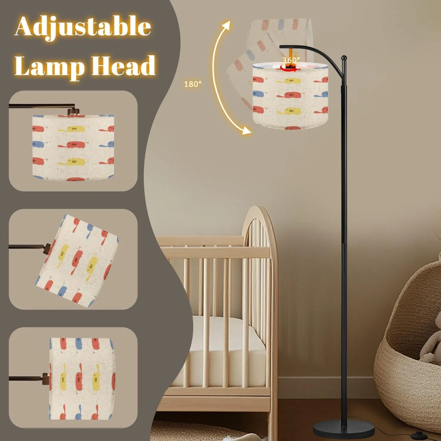 Arc Floor Lamps Elephant Colorful Cartoon so Cute Pattern Seamless Modern LED Adjustable Lampshade Standing Light for Living Room Reading Bedroom Office