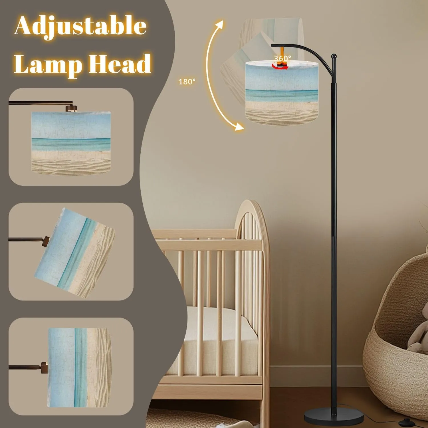 Arc Floor Lamps Empty Tropical Beach Modern LED Adjustable Lampshade Standing Light for Living Room Reading Bedroom Office