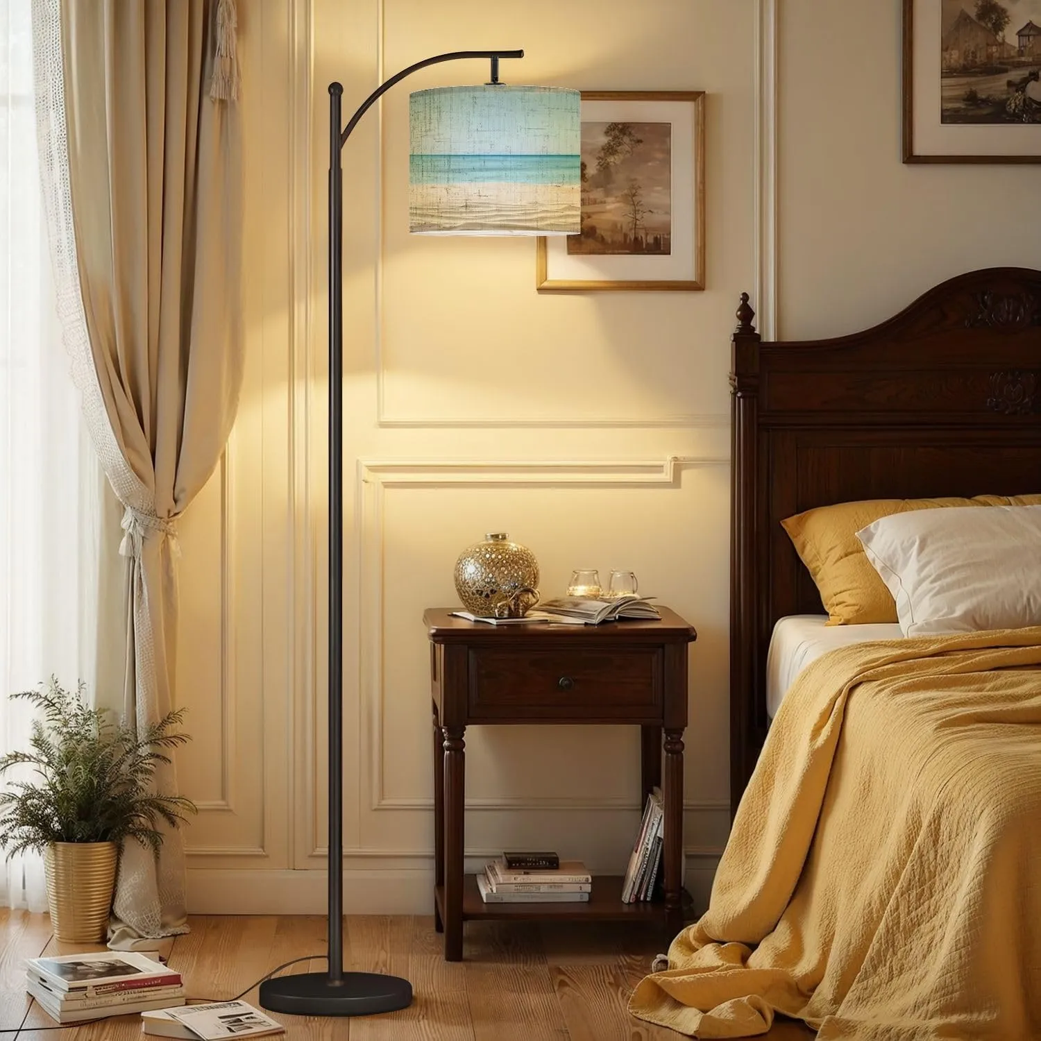 Arc Floor Lamps Empty Tropical Beach Modern LED Adjustable Lampshade Standing Light for Living Room Reading Bedroom Office