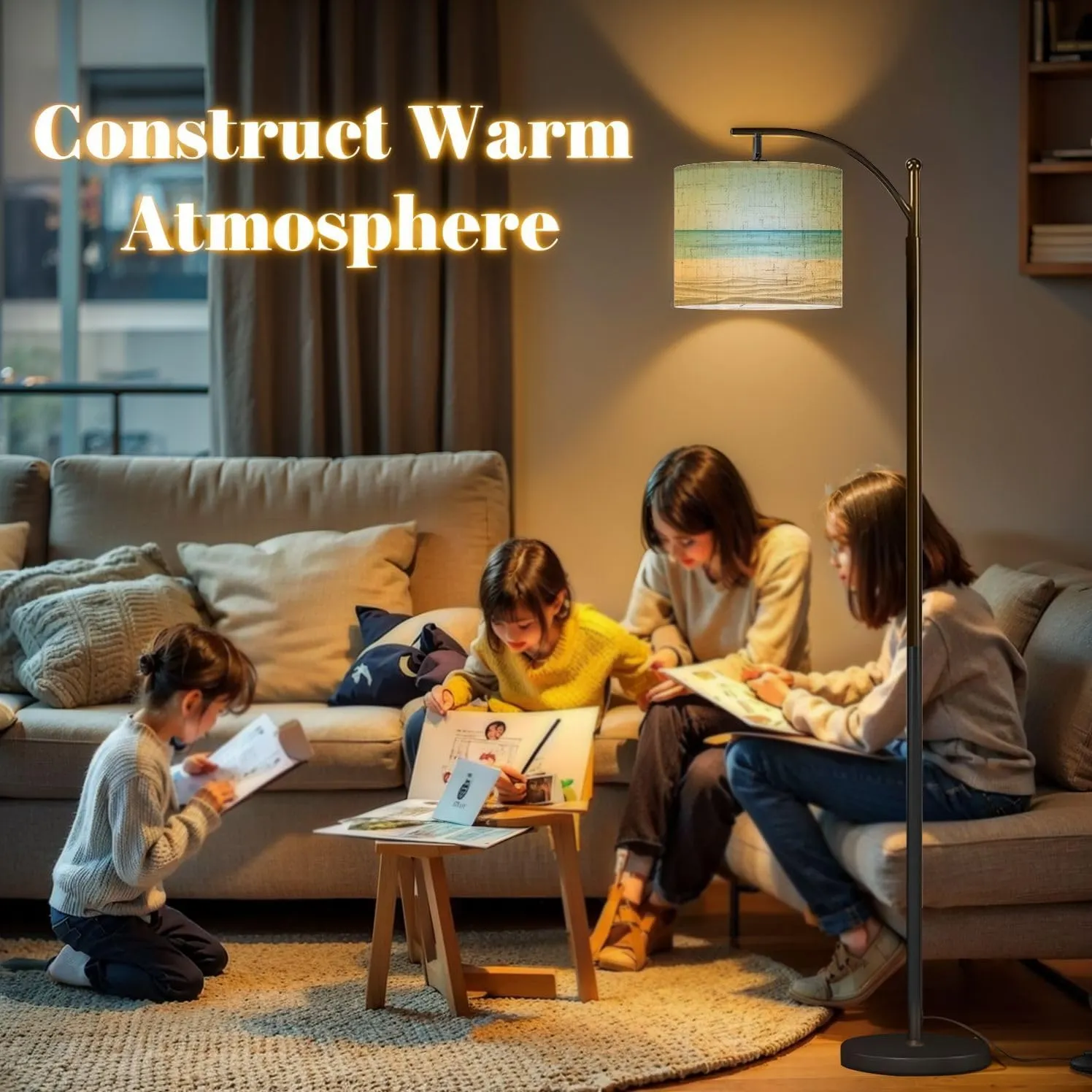 Arc Floor Lamps Empty Tropical Beach Modern LED Adjustable Lampshade Standing Light for Living Room Reading Bedroom Office