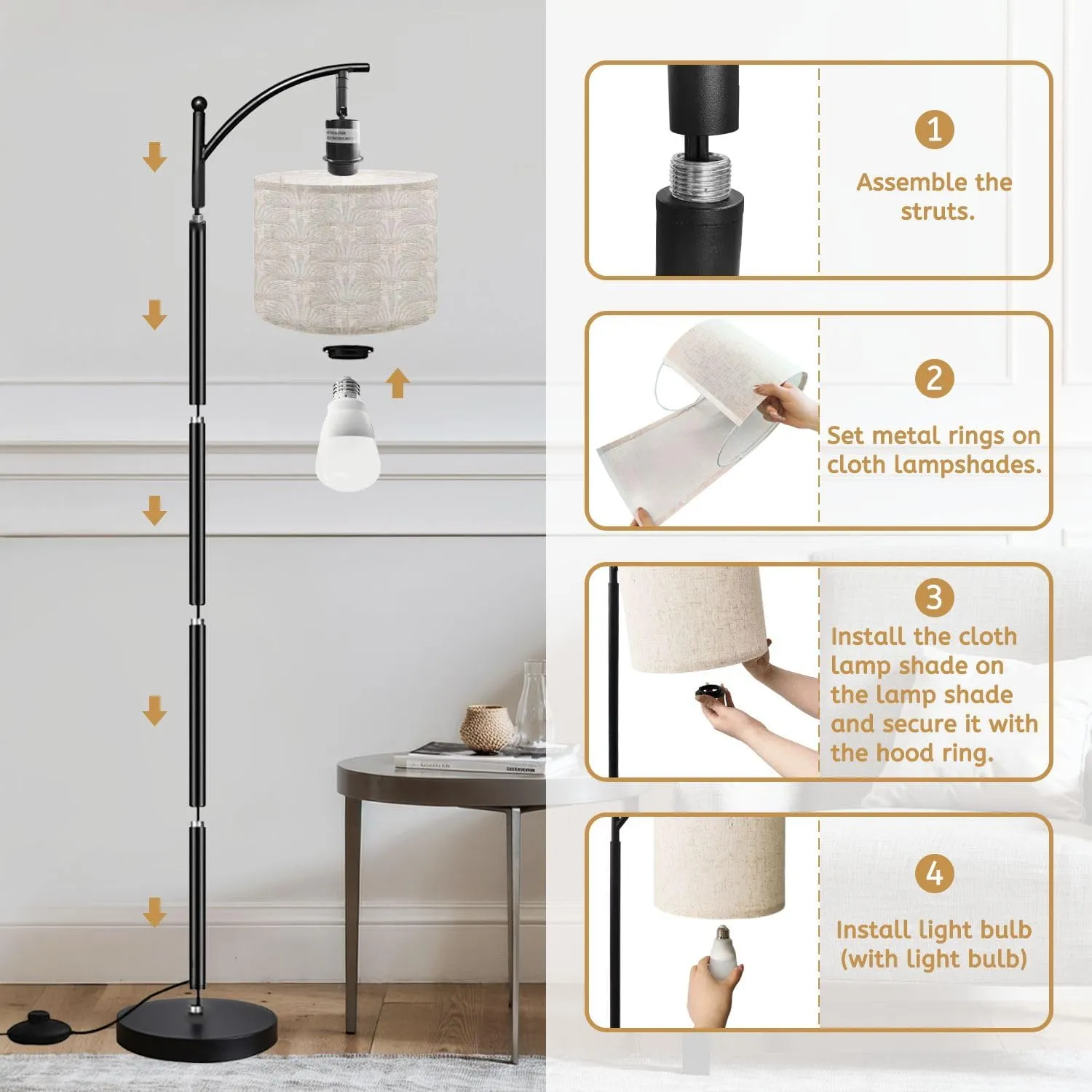 Arc Floor Lamps Floral Greek Seamless White Geometric Greek Key meanders Abstract Modern LED Adjustable Lampshade Standing Light for Living Room Reading Bedroom Office