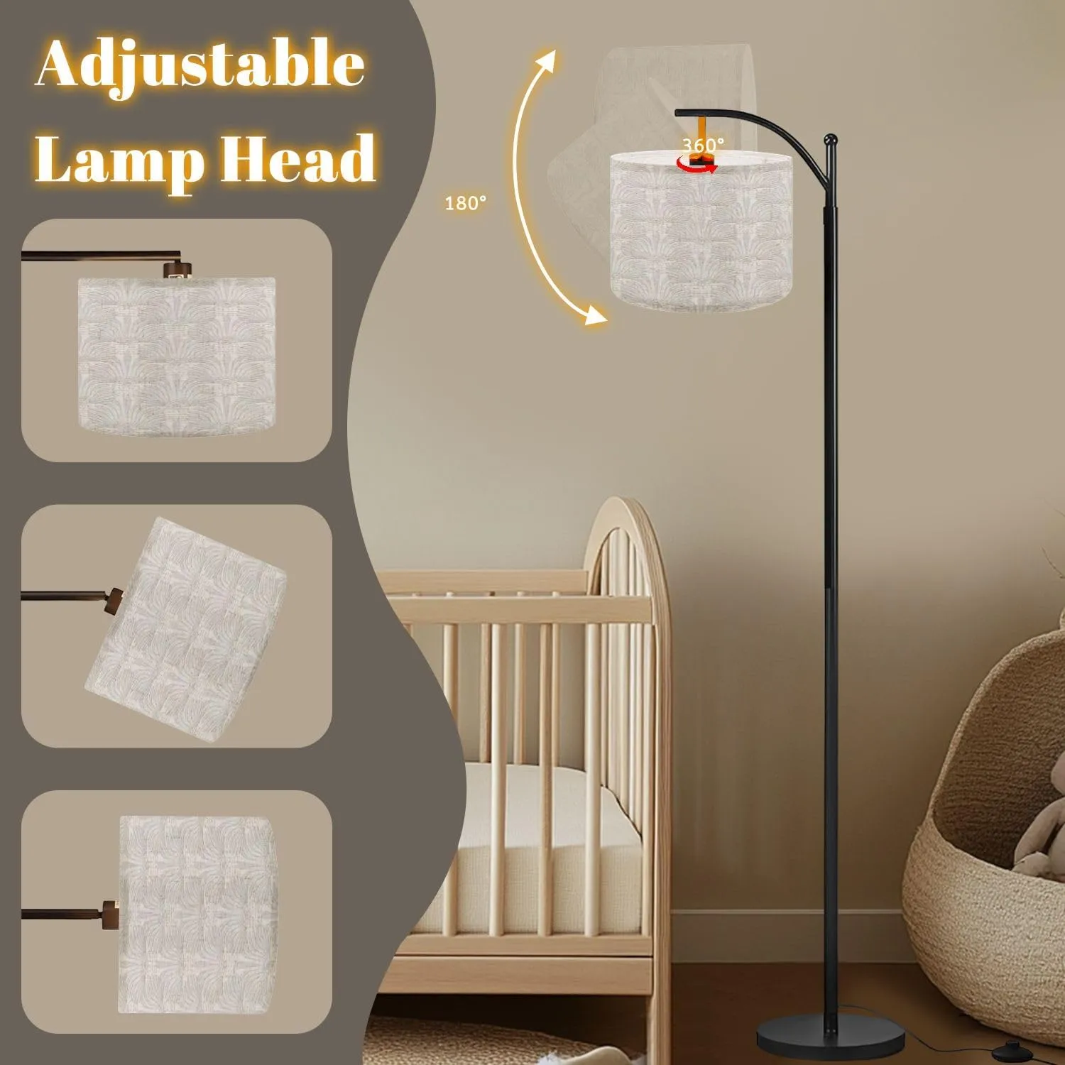 Arc Floor Lamps Floral Greek Seamless White Geometric Greek Key meanders Abstract Modern LED Adjustable Lampshade Standing Light for Living Room Reading Bedroom Office