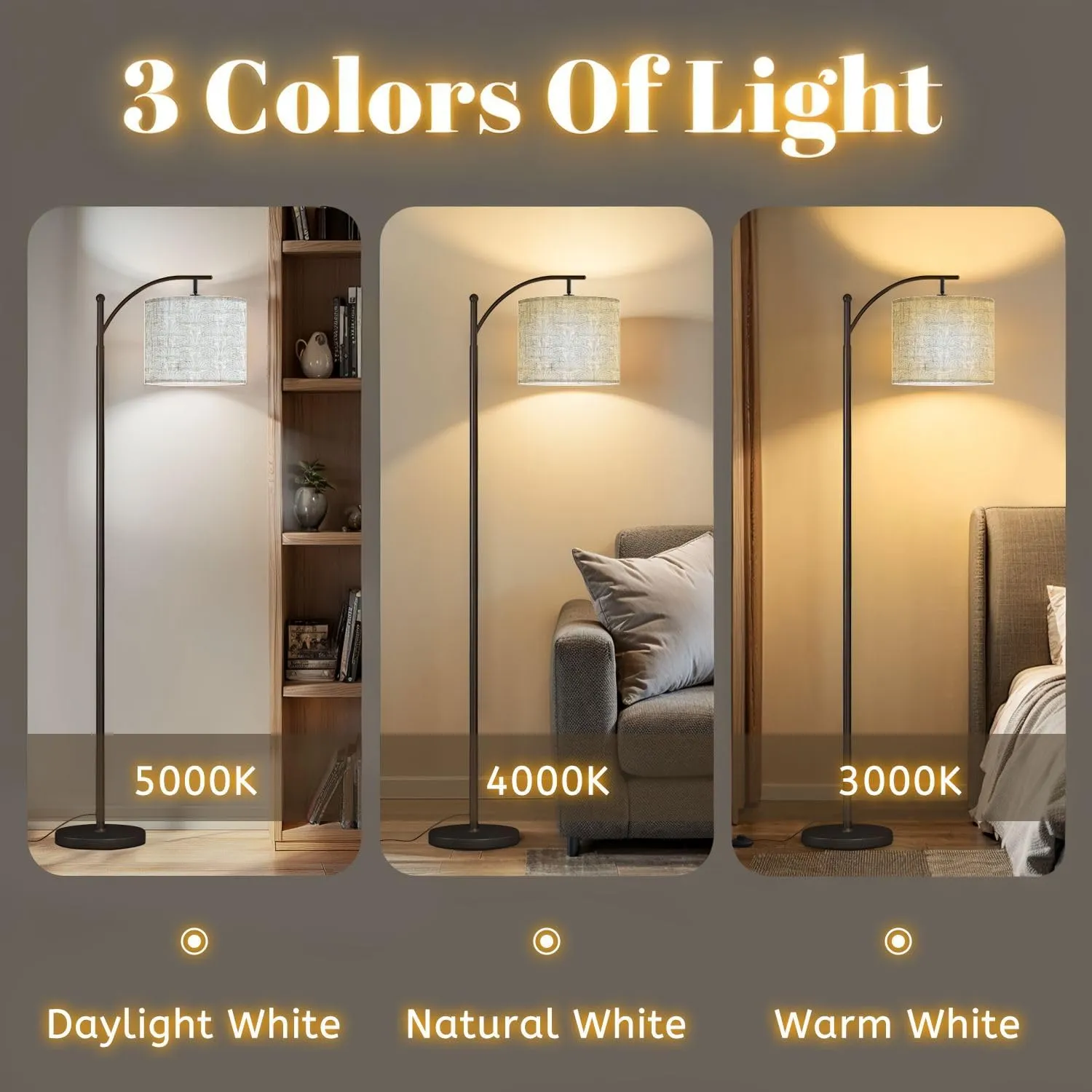 Arc Floor Lamps Floral Greek Seamless White Geometric Greek Key meanders Abstract Modern LED Adjustable Lampshade Standing Light for Living Room Reading Bedroom Office