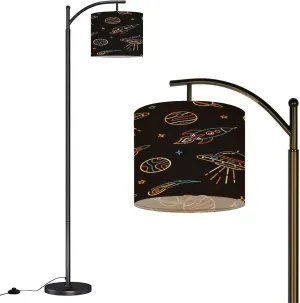 Arc Floor Lamps Hand Drawn Space Elements Seamless Pattern Space Space Doodle Seamless Modern LED Adjustable Lampshade Standing Light for Living Room Reading Bedroom Office
