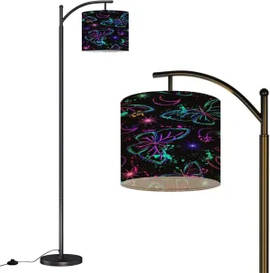 Arc Floor Lamps Seamless Fluorescent Fantasy Pattern Sun Butterfly Paint Brush Strokes Modern LED Adjustable Lampshade Standing Light for Living Room Reading Bedroom Office